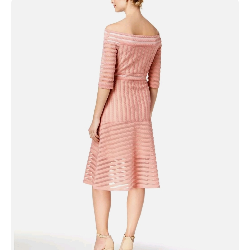 Jax Black Label Pink Striped Off Shoulder Fit & Flare Dress Size 8
